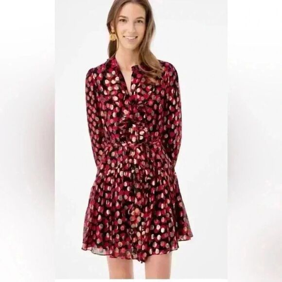 SALONI Dresses & Skirts - SALONI Scarlet Daisy Tilly Red Gold Black Shimmer Ruffle Mini C Dress Size 0